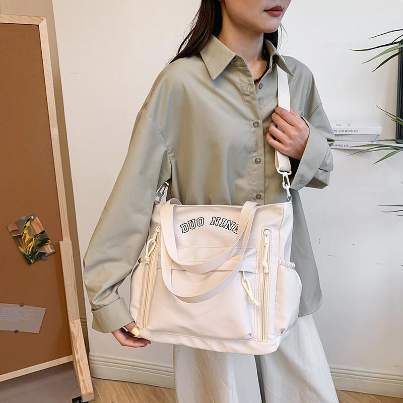 Fashionable Canvas Tote Bag For Women With Embroidered Letters And Spacious Design