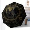 Złoty Wilk Leśny Oświetlony Księżycem Talerz Dekoracyjny Parasol, Przenośny Kompaktowy Parasol 3-Składany dla Mężczyzn i Kobiet R134