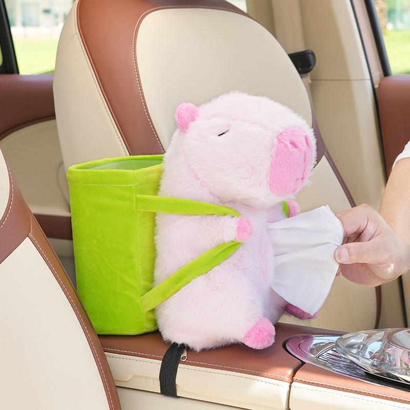 Cute Cartoon Capybara Plush Car Tissue Box Storage Bucket