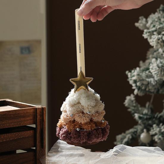 Plush Christmas Tree Ornament Mini Fluffy Christmas Tree Pendant with Star Treetop Multicolored Xmas Tree Shaped Hanging Crafts for Home Party Decor