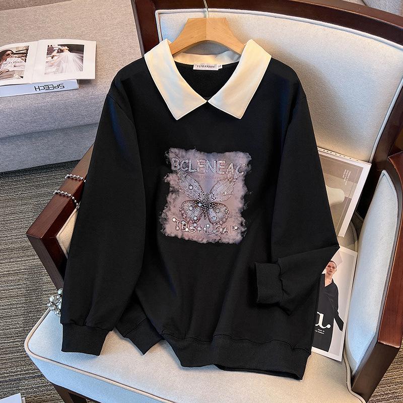 Plus Size Autumn Loose Lapel Hoodie for 200-350 Jin, Chest Circumference 150/160-6070