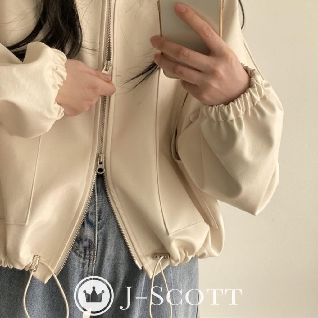 J-Scott Locker geschnittene Kunstleder-Blousonjacke mit voluminösen Ärmeln, Reißverschluss und gefüttert, Weiß, Größe JS97-WH-XL