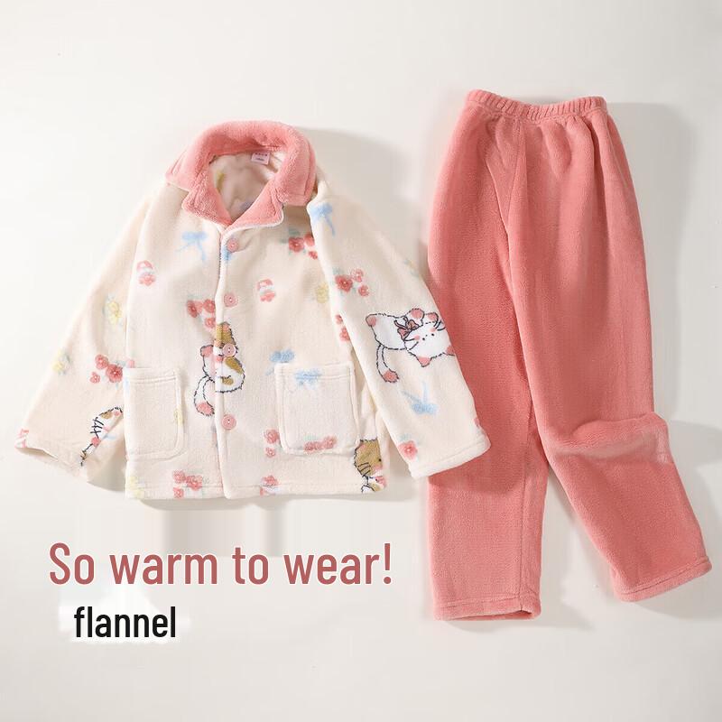 

Girls Pink Purple Flower Flannel Pajama Set 110