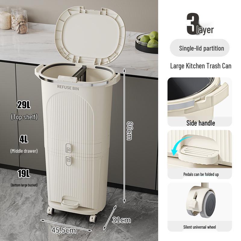 Luxusní vysoký odpadkový koš v japonském stylu s nožním pedálem pro suchý a mokrý odpad