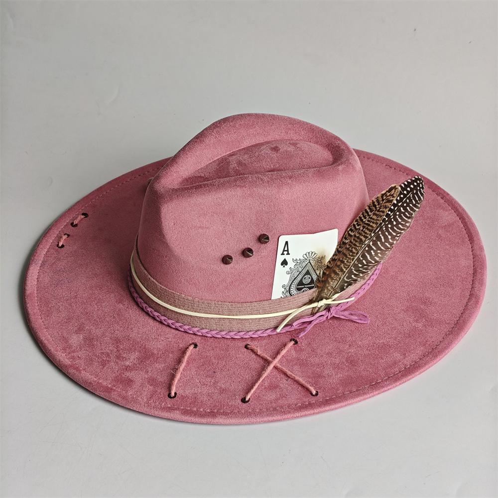 Color Blocking Wildleder Fedora Hüte für Damen Herren Großer Breiter Rand Klassischer Wildleder Panama Hut Western Partyhut Sombrero Rockero Mann