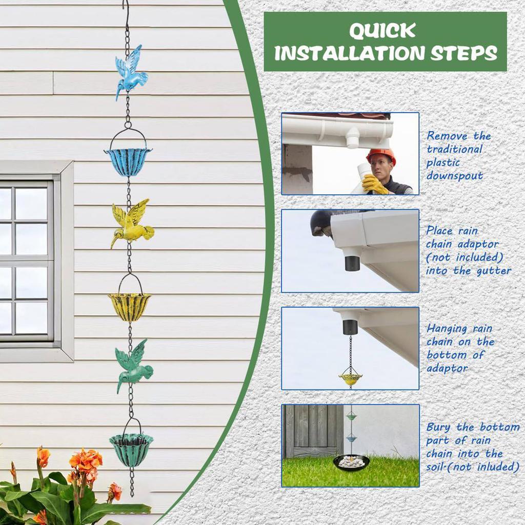 7.87Ft Hummingbird Rain Chains for Gutters Rain Catcher Chain Metal Rainwater Catcher Chain for Eaves Drainage