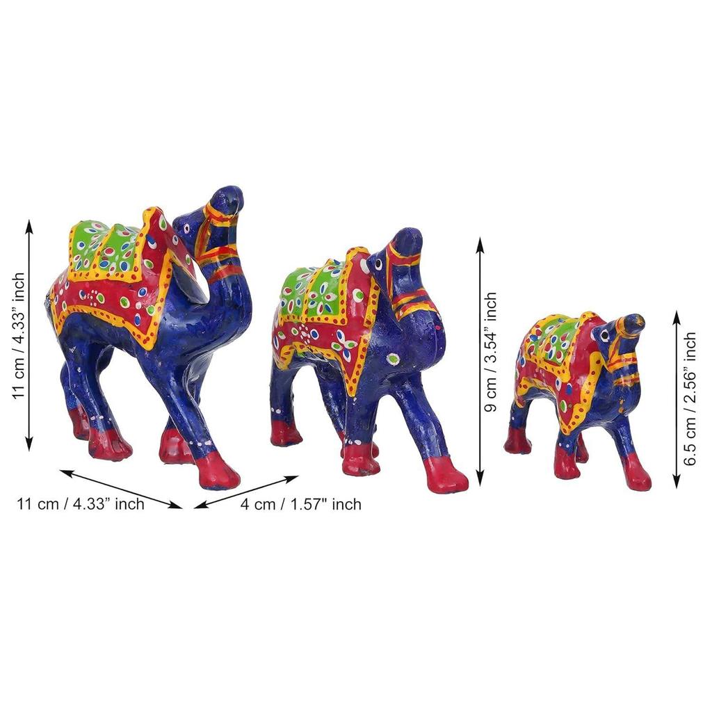 Set of 3 Multicolor Handcrafted Camel Statues Animal Figurines Decorative Showpieces for Home,