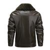 Autumn Winter Turn Down Fur Collar Fleece Lined PU Leather Jacket Men Casual Fashion Coat Warm Outwear Top