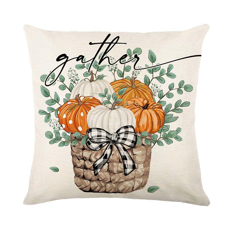 Autumn Harvest Series Pillow Cover Linen Printed Pumpkin Pillow Cover Living Room Bedroom Decoration Cushion Cover