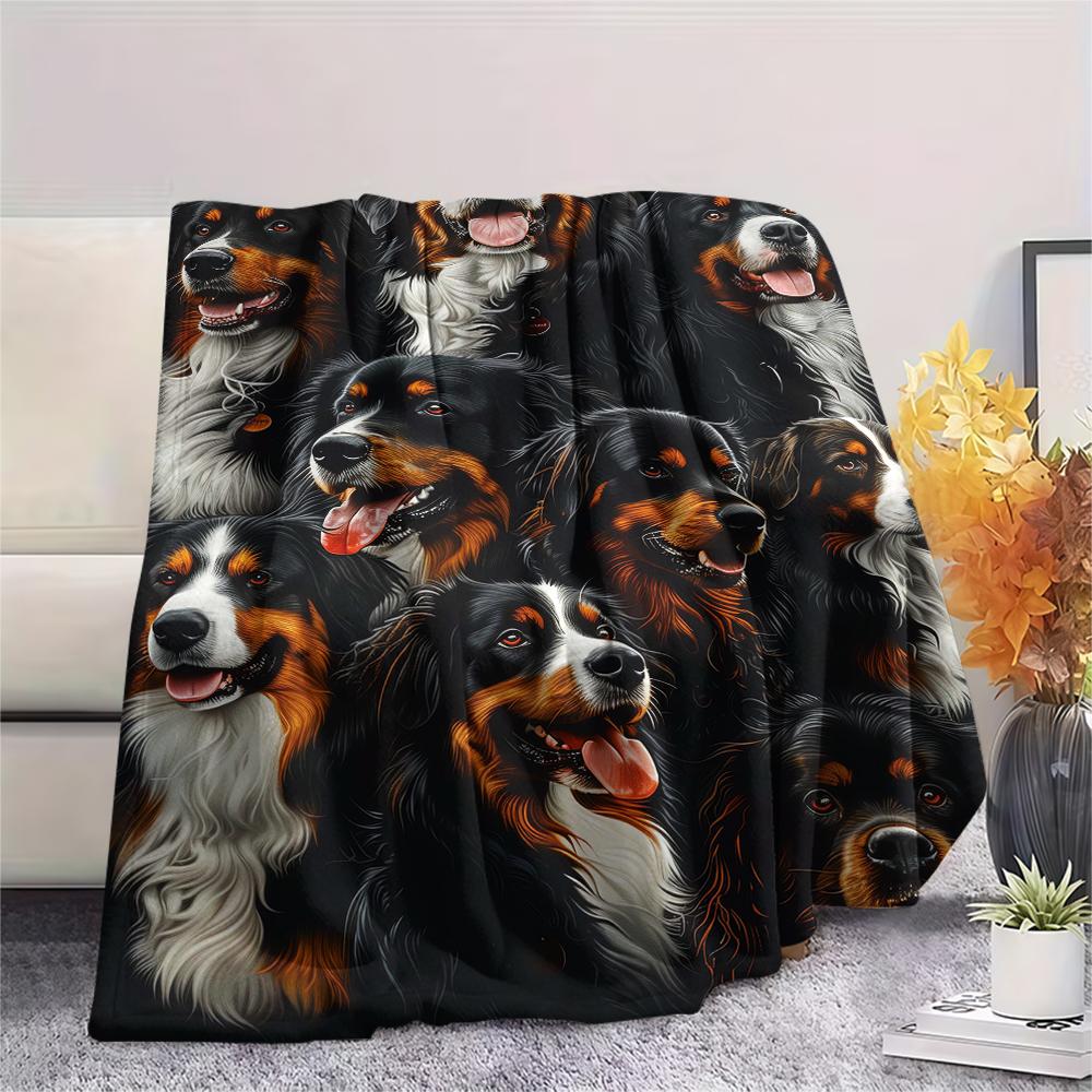 1Pc Bernese Dog Print Flannel Blanket, High Quality Comfortable for All Seasons, Home Decor, Warmth and Comfort, Perfect for Christmas Gifts