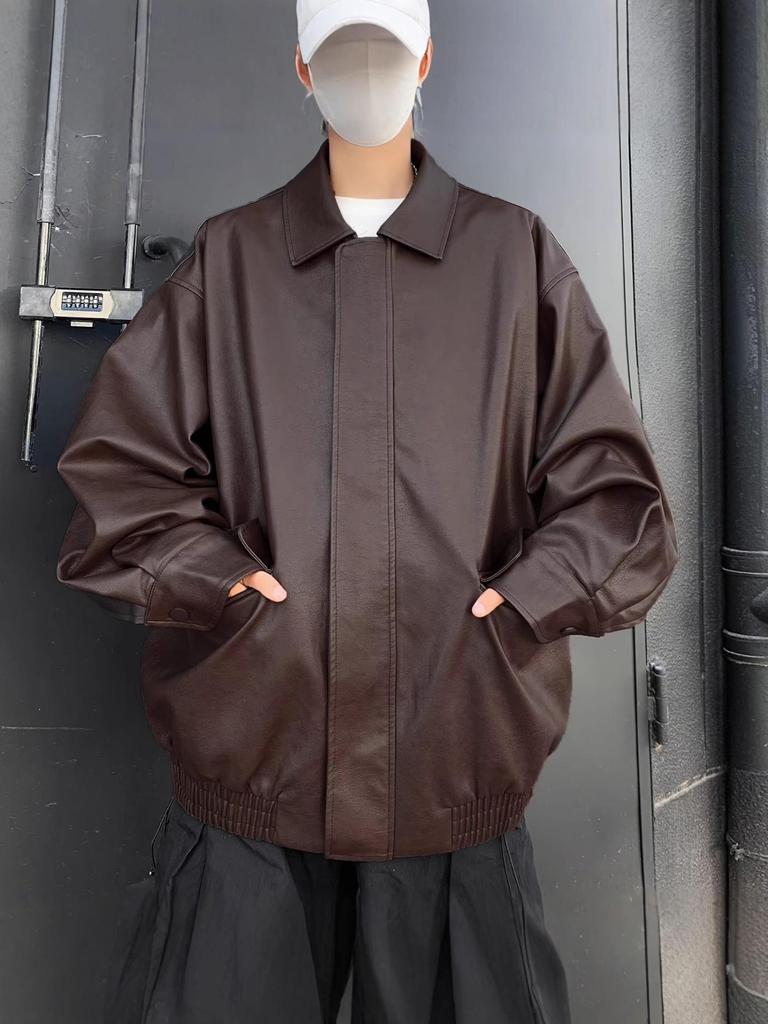 Men's Trendy PU Leather Motorcycle Jacket – Spring/Autumn, High-End Look, Handsome Casual Loose Fit, Lapel Design.