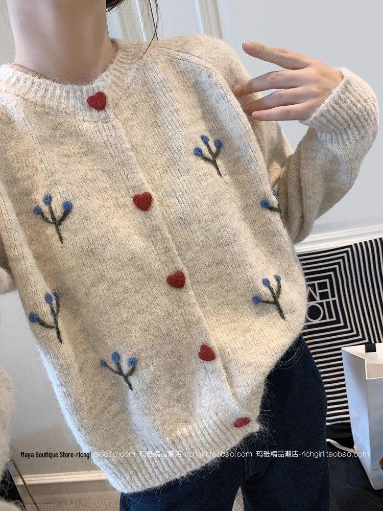 Exquise Retro Gebreid Vest met Liefdeshartknoop voor Dames