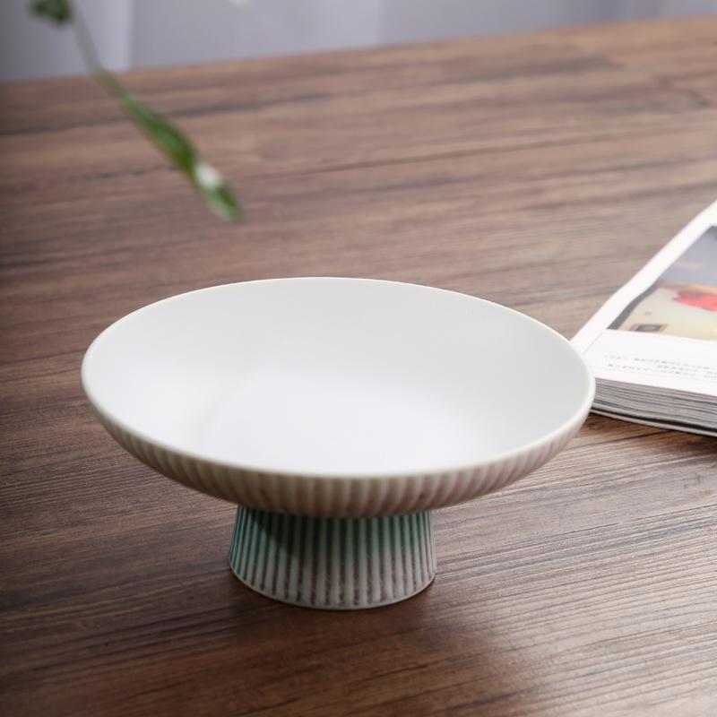 Chinese Retro Glazed Ceramic Plate High Foot Fruit Dish Japanese Zen Tea Tray for Home