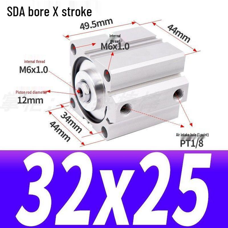 SDA Mini Pneumatic Cylinder, High Thrust, Thin Type, Bore Sizes 20/25/32/40/50