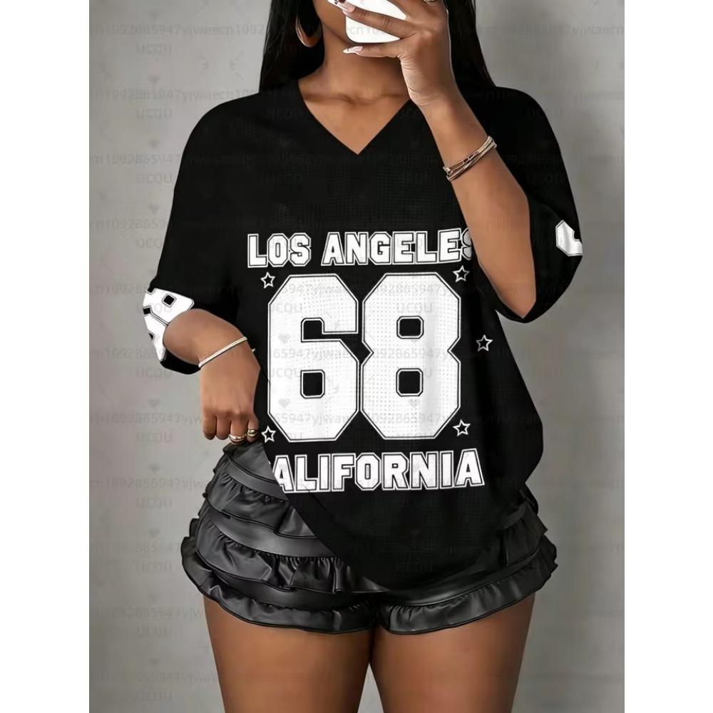 Women's California NO.99 Print V-Neck Short Sleeve T-Shirt Summer Graphic Tee Sport Jerseys Plus Size Sport T-Shirt