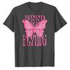 Aesthetic Pink Butterfly Keep Flying Letter Print Tshirt Women Cotton Tee Inspirational Quote Casual Y2K Streetwear Daily Tops