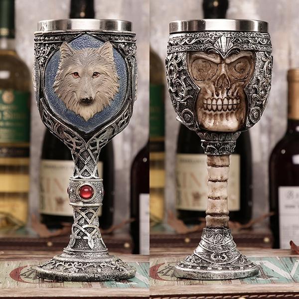 3D Gothic Skull Goblet Double-Layer Stainless Steel Interior Skull Dragon Design Bar Party Home Wine Goblet-200ml
