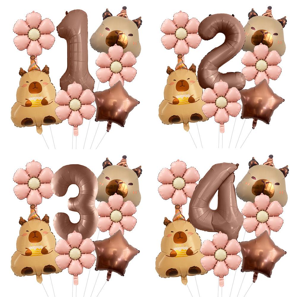 Ngs & Events Girls Pink/Brown Kapibara Theme Capybara Daisy Digital Aluminum Film Balloon Set Birthday Balloon Party Decoration Arrangement Cm