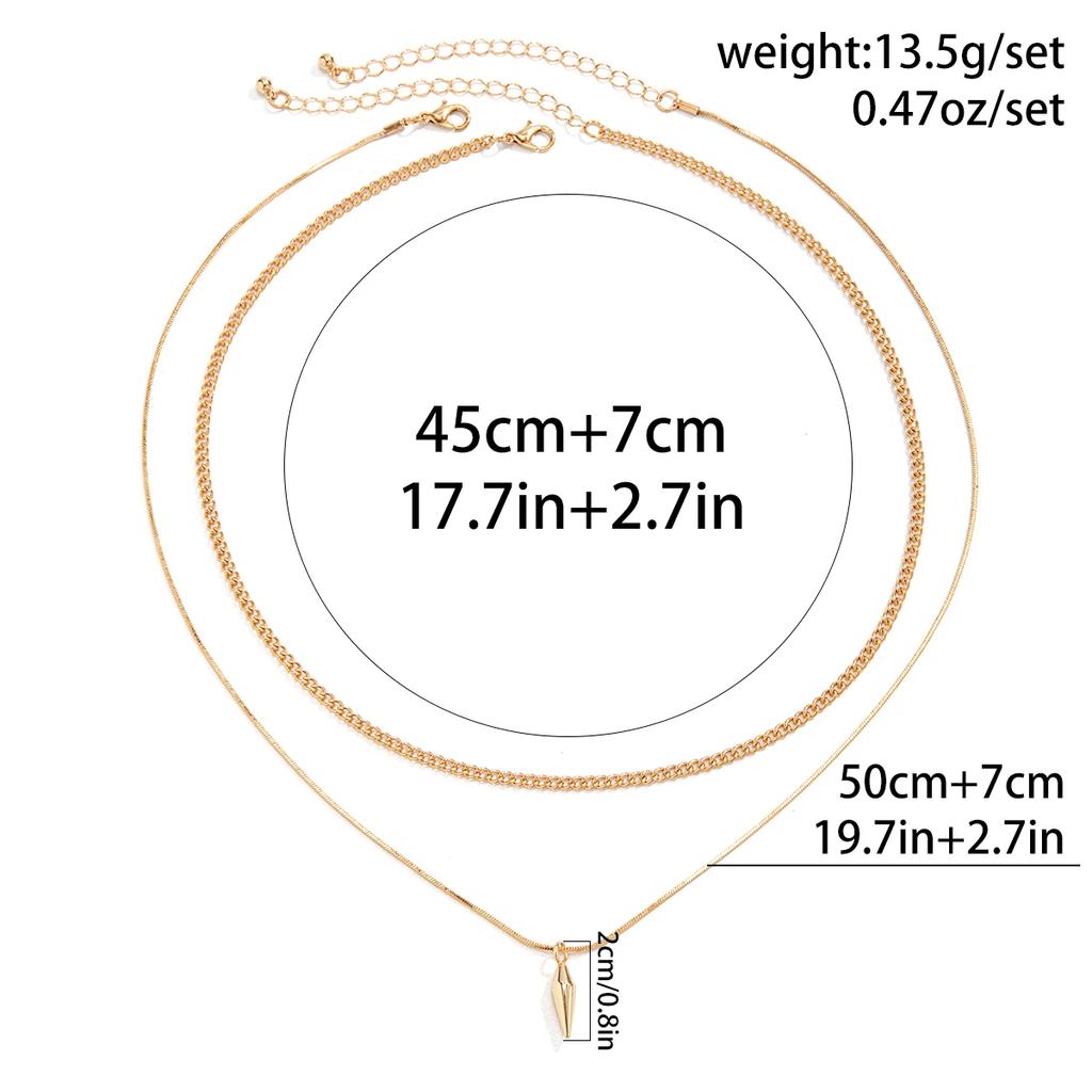 2pcs/set Hip Hop Rivet Pendant Thin Snake Chain Necklace For Men Punk Copper/Gold Color Cuban Link Chain Party Jewelry
