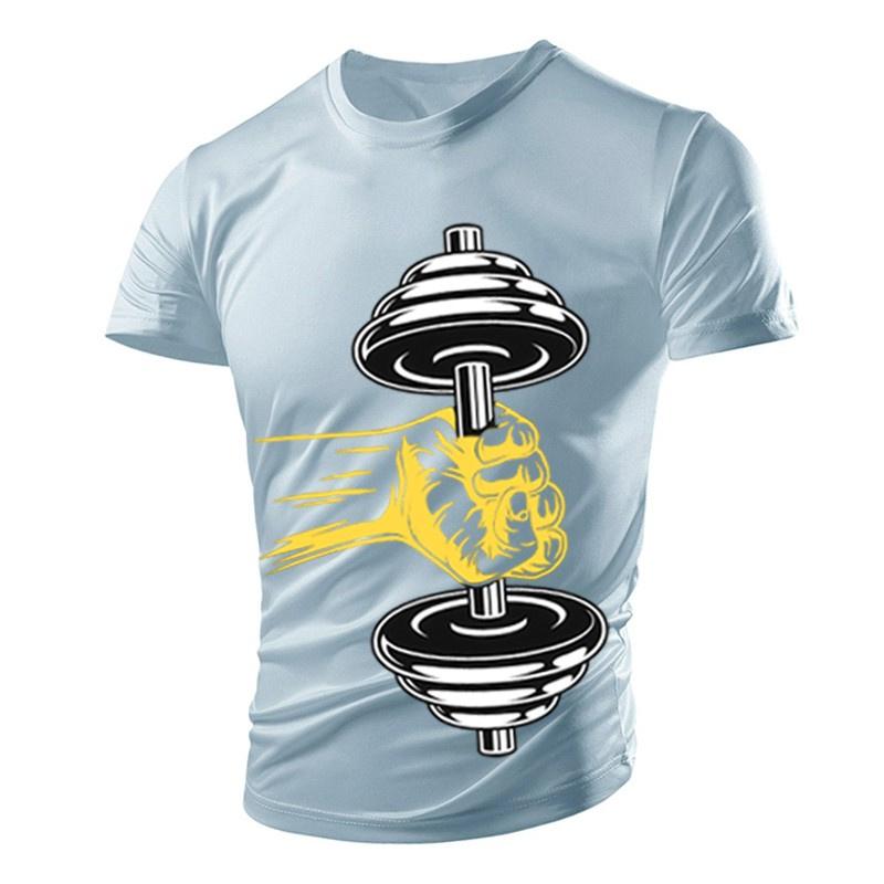 Dumbbell Graphic T-Shirt For Men Gym 3D Printed T Shirts Summer Casual Breathable Sports Round Neck Quick Dry Short Sleeves Tees