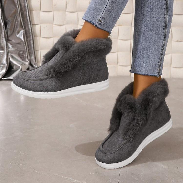 Women's Plus Size Fur-Lined Snow Boots - Cross-Border Winter Style, Short Tube, Thick Furry Cotton Warm Lining