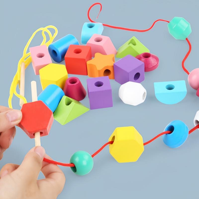 Kids Montessori Wooden Toys Baby Colorful Shape Matching Sleeve Column Beaded Games Cognition Early Education Toys for Children