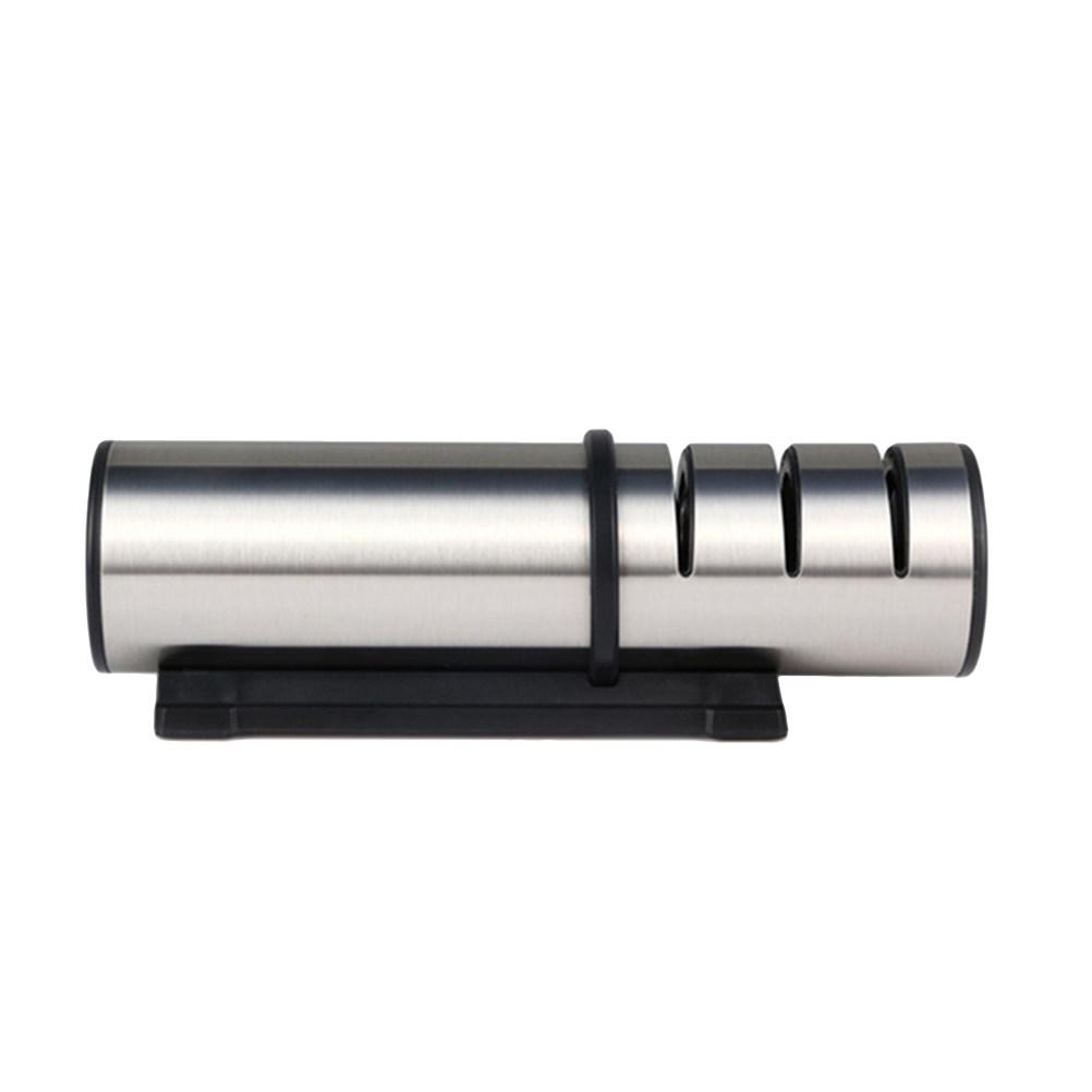 Three Stage Manual Cutting Tool Sharpener Stainless Steel Ceramic Tungsten Slot Non Slip Base Chef Kitchen Sharpener other