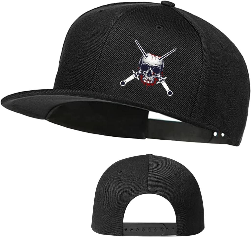 Skull With Crossed Swords Graphic Snapback Hat Adjustable Flat Brim Trucker Cap for Men Boys