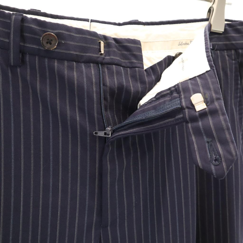Salvatore Ferragamo Made In Italy Striped Pattern Slacks Pants 46 Navy Men's Used
