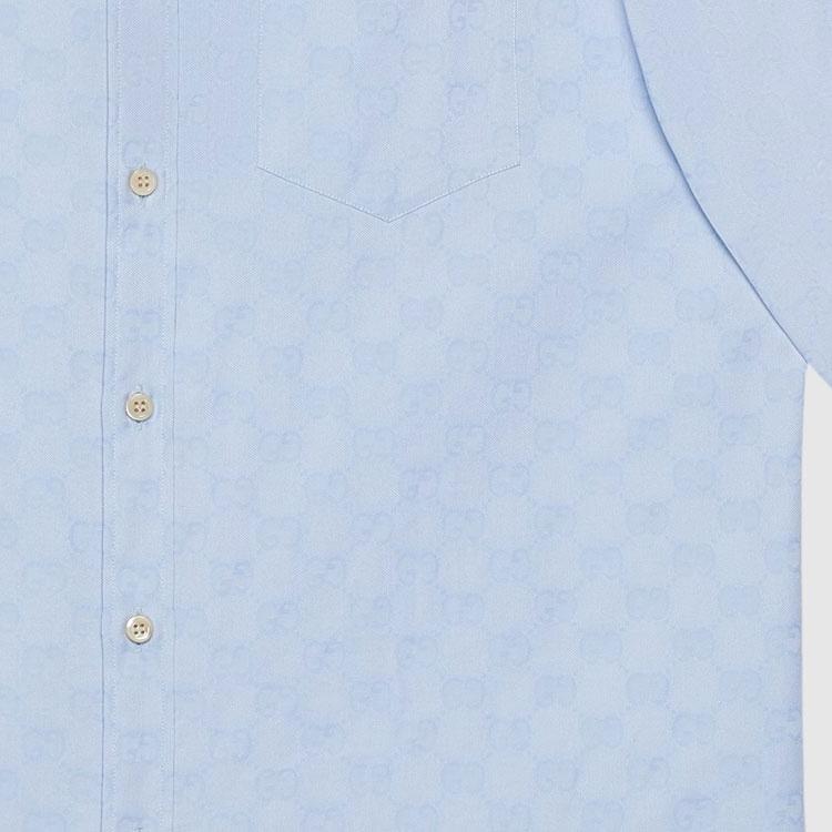 Gucci GG Supreme Oxford Cotton Shirt 'Light Blue' Men's 770295-ZAM9M-4850