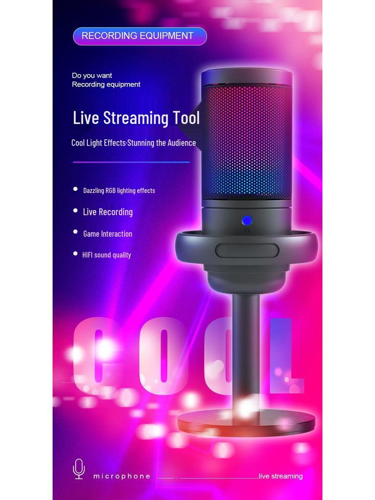 USB RGB Condenser Microphone with Shockproof Noise Reduction for Gaming and Streaming