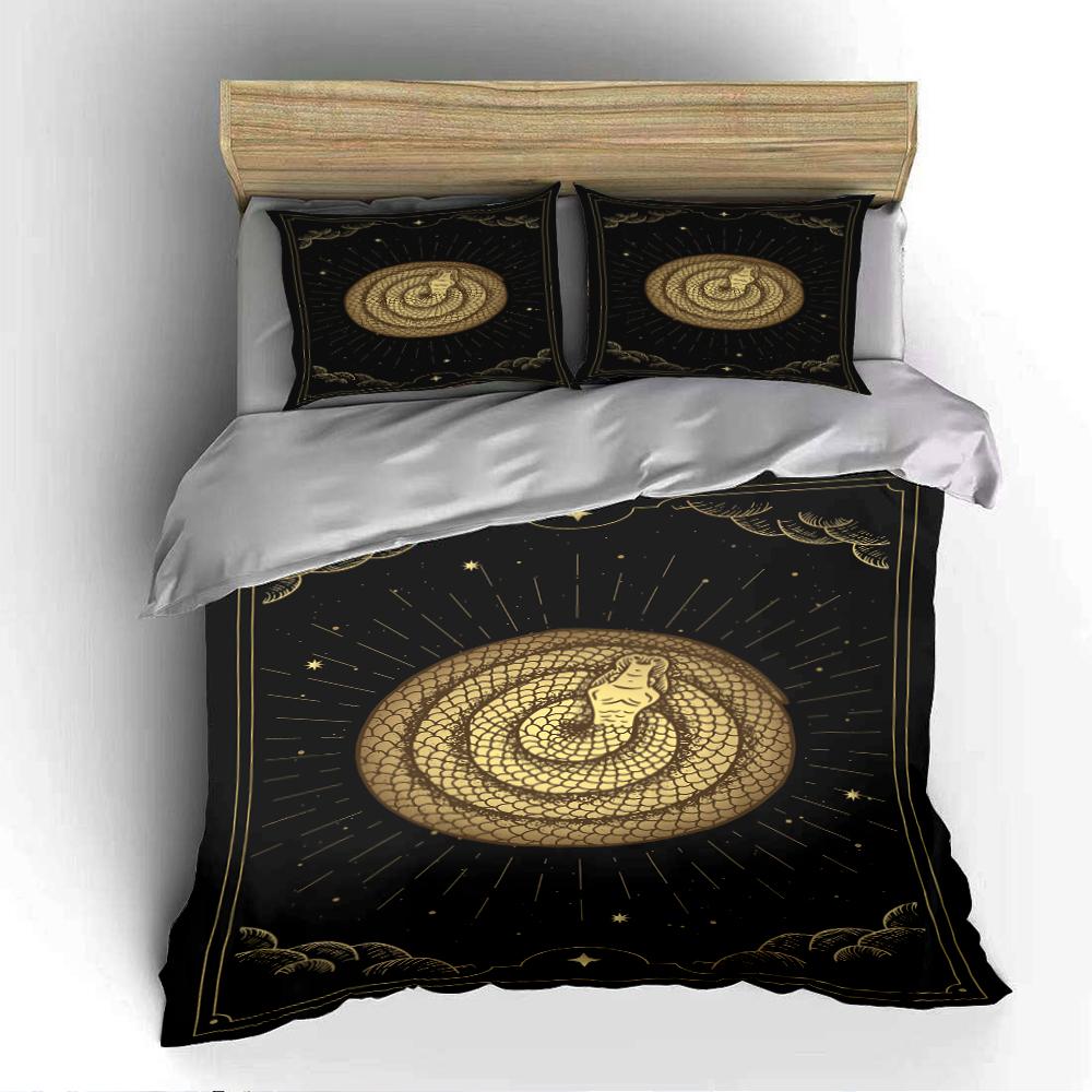 Golden Snake and Stars Pattern Bedding Set Bedding set (1 duvet cover, 2 pillowcases, duvet not included)