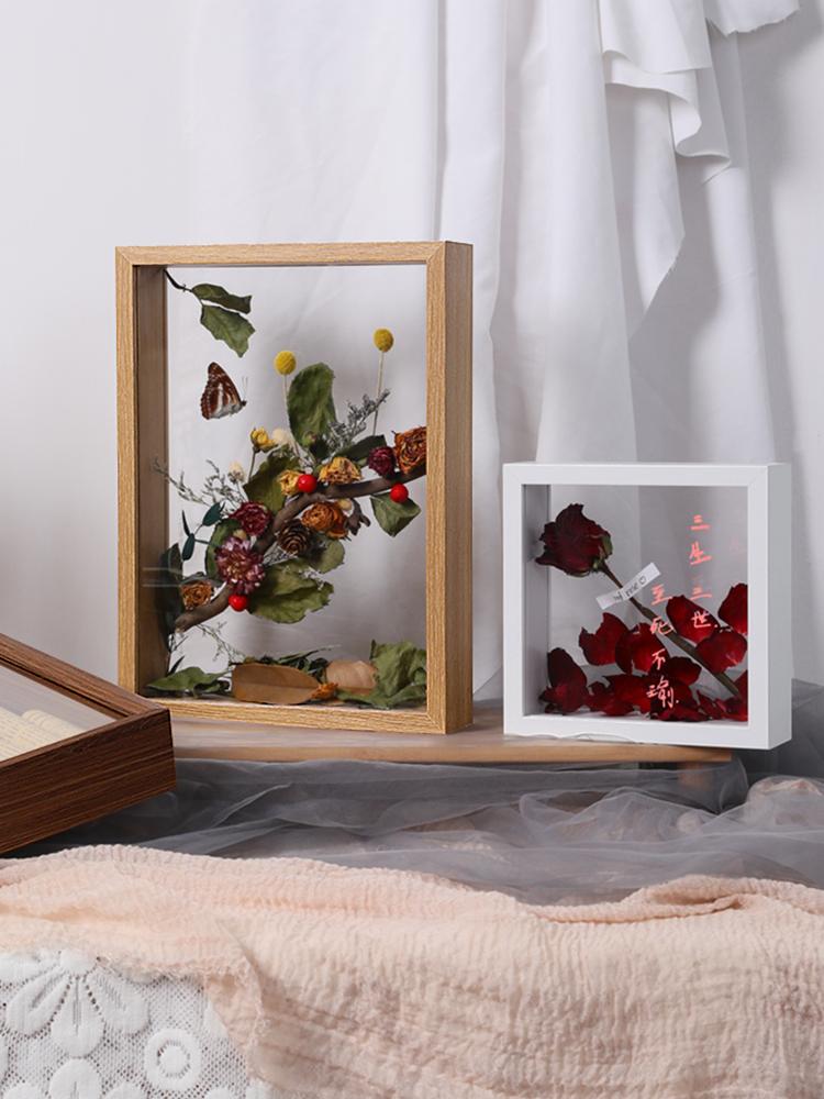 Dry flower photo frame DIY three-dimensional hollow frame Double sided dried roses eternal flowers placing dried flowers decor