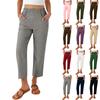 Pantaloni da Donna alla Moda a Vestibilità Larga con Tasche in Misto Cotone e Lino Vita Alta Gamba Larga Pantaloni Corti Casual