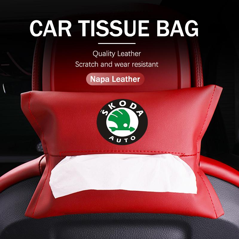 AAFO1 Car Armrest Box Seat Back Hanging Tissue Bag Cover Tissue Storage Accessories For Skoda Kamiq Karoq Octavia 2 3 Rapid Scala Kami