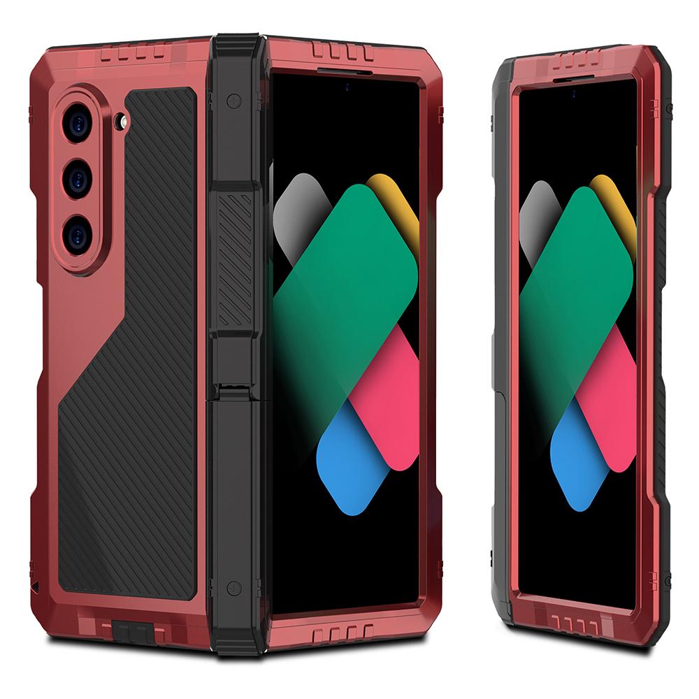

For Samsung Galaxy Z Fold6 5G Case Aluminium Alloy+Silicone Kickstand Cover with PET Screen Film Red