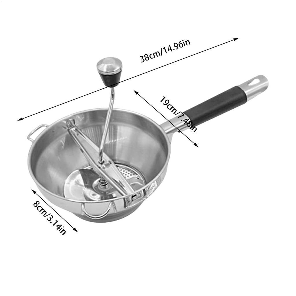 Manual Potato Masher Food Grade Stainless Steel Potato Masher Multifunctional Masher with 3 Replaceable Grinding Discs forTomato