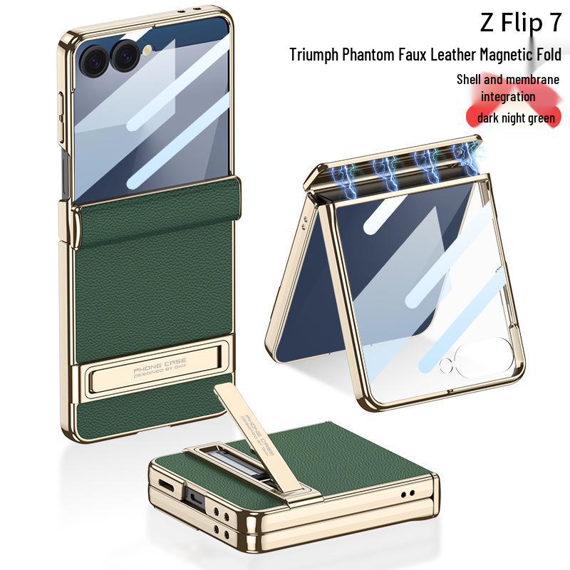 Samsung Galaxy Z Flip7 Magnetic Leather Full Coverage Case with Electroplated Hinge - GKK