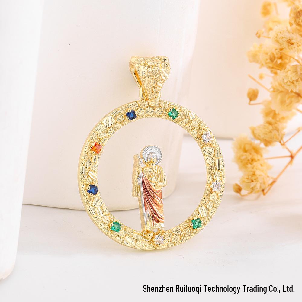 European American Zircon Our Lady Saint Jude Benedict Michael Pendant Necklace