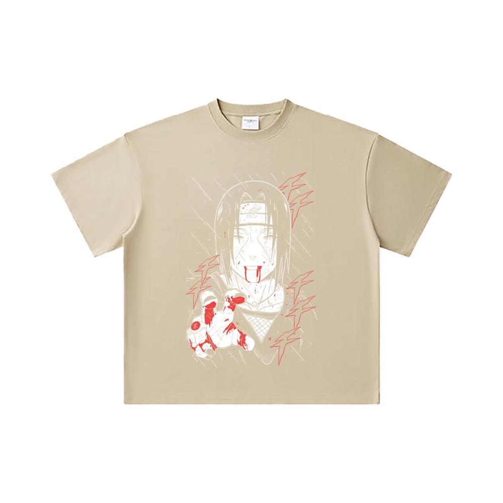 260 GSM Double Yarn 32 Count 100% Cotton Naruto V4 Itachi Print Unisex Heavy Cotton T Shirt