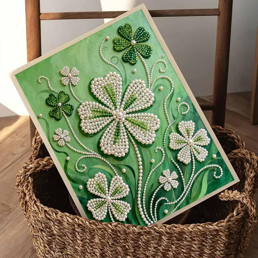 Crystal Pearl Painting 5D DIY Frame Decoration Painting Clover Home Wall Decoration Transparent Pearl Gemstone Painting Picture Art Crafts