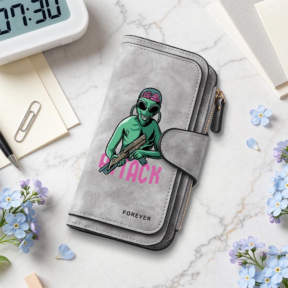 Cool Alien Pattern Long Wallet Fashion Multifunctional Portable Card Holder Purse
