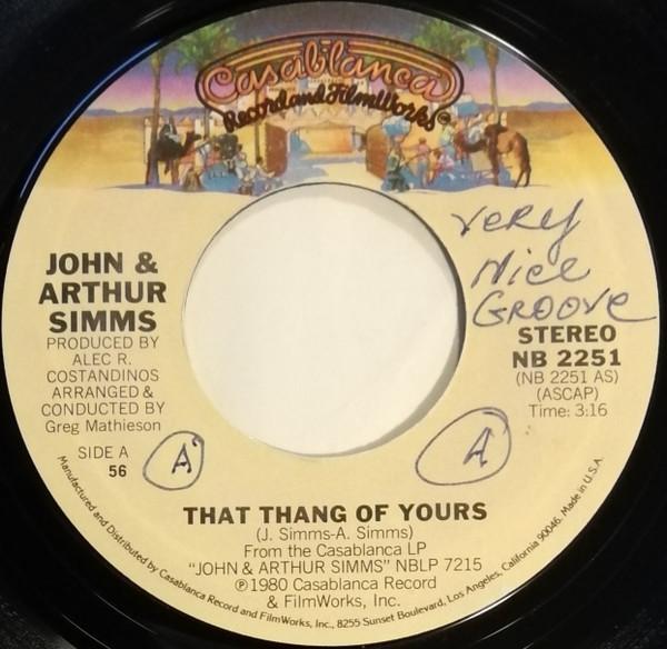 

7-дюймовая пластинка JOHN ARTHUR SIMMS That Thang Of Yours NB2251 Casablanca 1980 US SoulFunk Б/у