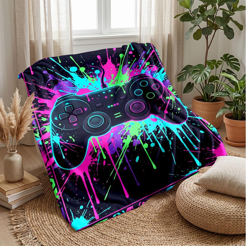 Neon Splatter Game Controller Theme blanket Lightweight Warm Flannel Blanket Decorative Throw Blanket for Home Decoration