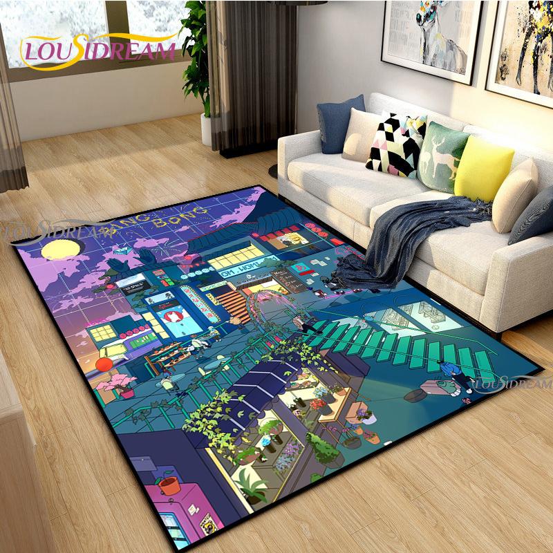 Japanese Anime Night Scene Rugs Child Game Floor Mat Alfombra Cartoon Carpets Modern Home Living Room Decor Washable Floor Rug