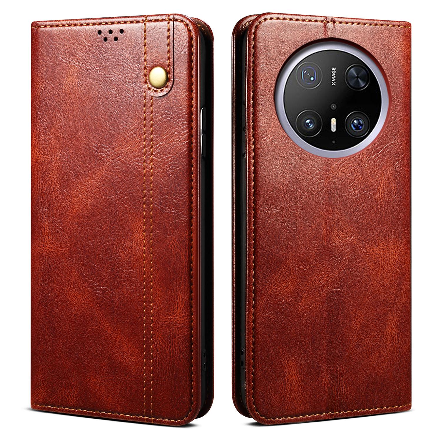 

For Huawei Mate 70 Pro/Mate 70 Pro+ Case Crazy Horse Texture Waxy Leather Wallet Stand Phone Cover Brown