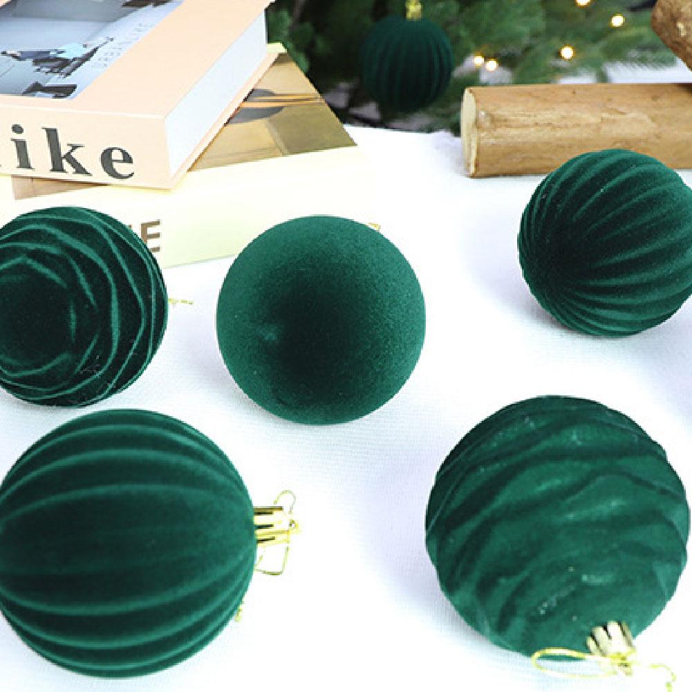 Velvet Christmas Balls Green 12pcs Flocked Christmas Tree Ornaments Assortment for Xmas Tree Holiday Decor