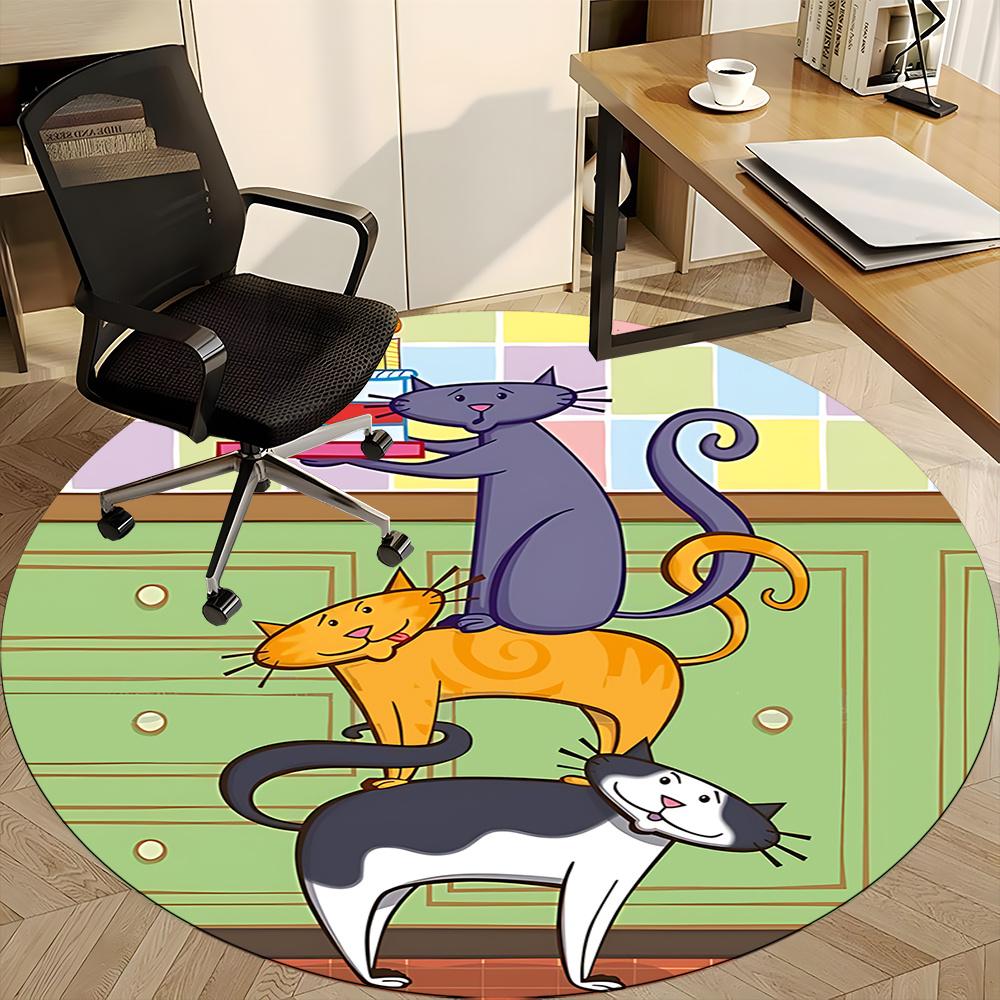1pc Cat Party Office Round Area Rug, Indoor Mat Suitable ForOffice, Under Office Chairs Bedroom Living Room Home Decor, Room Deco Q130