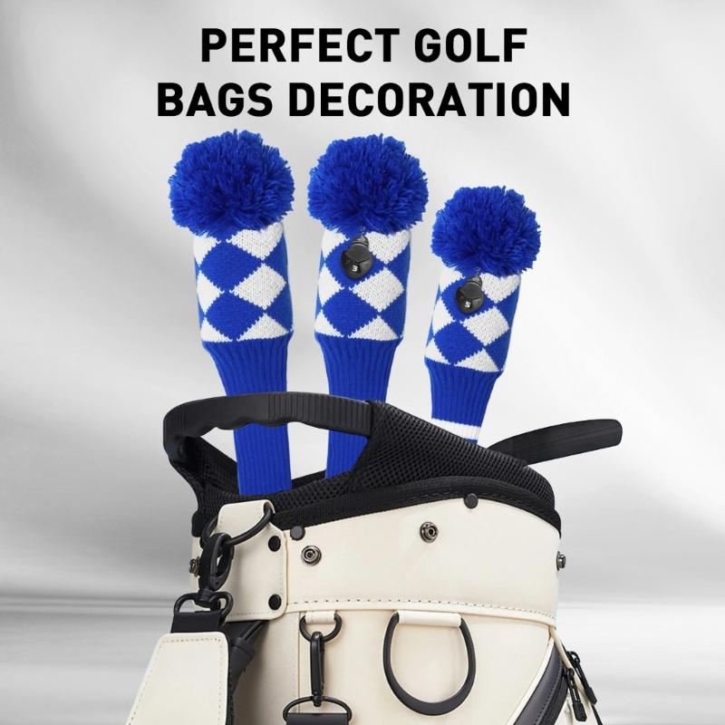 3Pcs Knitted Golfing Club Head Covers Knitted Golfing Driver Headcover Golfing Wood Head Covers Golfing Club Accessories