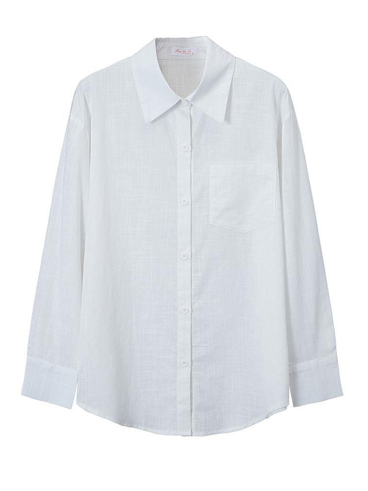 White Washed Cotton Linen Long Sleeve Shirt - Spring/Summer 2026 Sun Protective Loose Cardigan Top